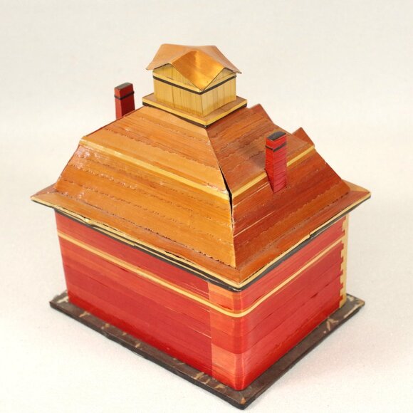 Vintage Meow Reo 1978 Wheat Straw House Keepsake Box - Red House Trinket Box - Picture 6 of 7